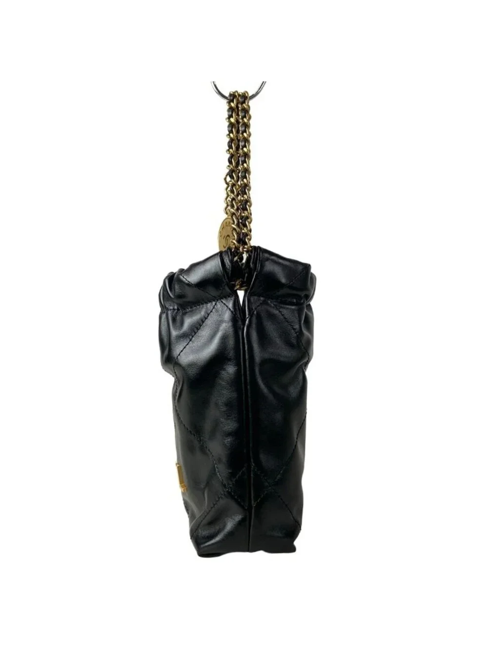 Chanel Handbag 22 Mini Black Chain Handle Vintage Gold Metal